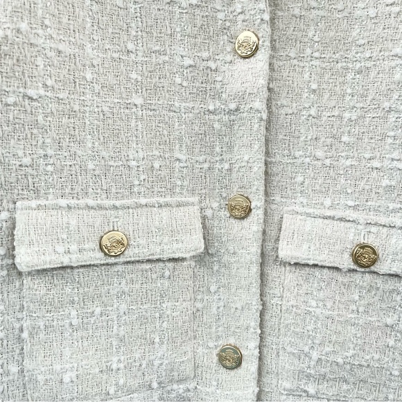 ABERCROMBIE & FITCH | COLLARLESS CROPPED TWEED JACKET IN WHITE LARGE - Picture 10 of 13